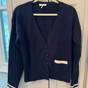 Nautical Coastal Rag & Bone navy Cardigan with ivory trim - M
